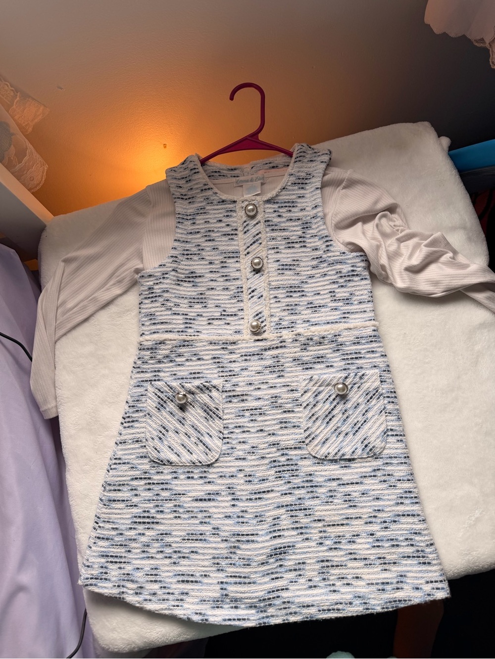 Biscotti Blue & White Tweed Pearl-Button Pocket Dress